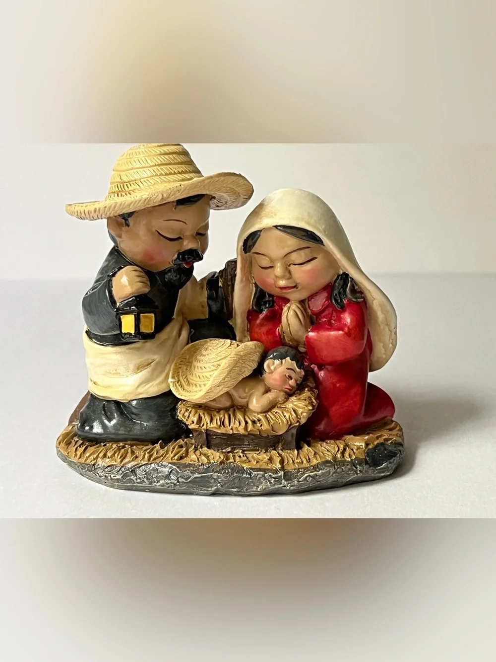 Hand-Painted Nativity Figurine Set - Red, Cream, Gold